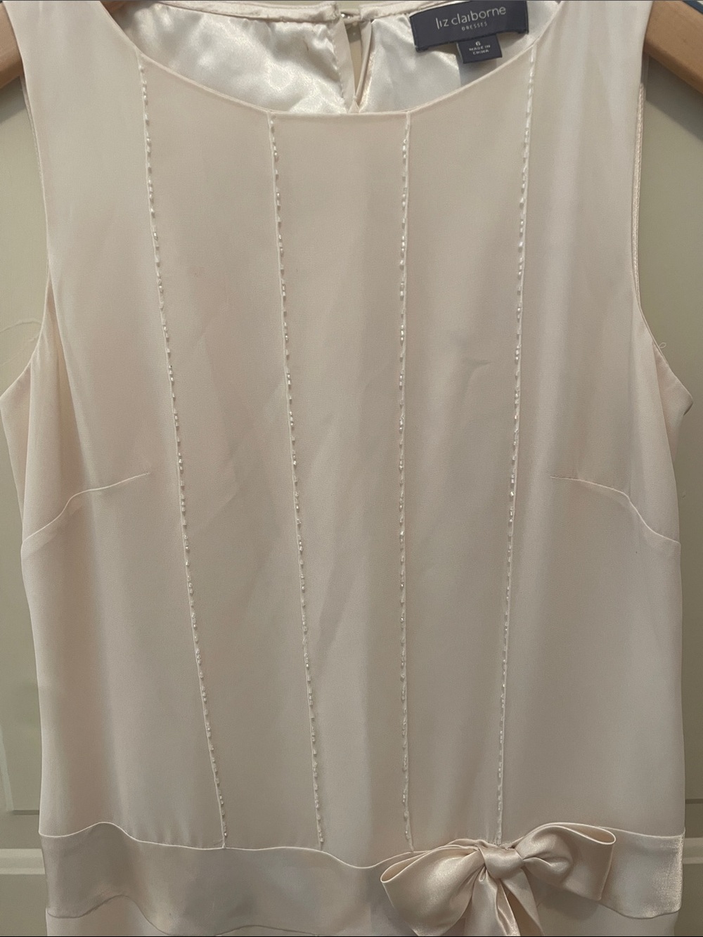 Liz Claiborne Cream Bow-Trim Sleeveless Dress